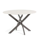 thumbnail of Tavolo da interno Ø120 cm, piano in vetro temperato, gambe in metallo, design elegante per cucina, sala da pranzo - Kasper - Marmo rosa/Tortora