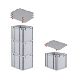 thumbnail of PROREGAL SuperSparSet 4x Eurobox NextGen Grip mit Auflagedeckel & 4 roten Verschlüssen, HxBxT 32x30x40cm, 30L, Grau, Griffe zu, Eurobehälter