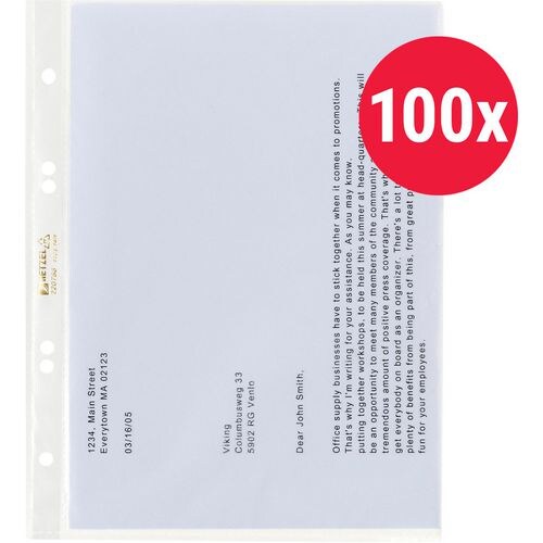 Hetzel Prospekthülle  DIN A5 Genarbt Transparent 43 Mikron PP (Polypropylen) Öffnung oben 6 Löcher 220766 100 Stück