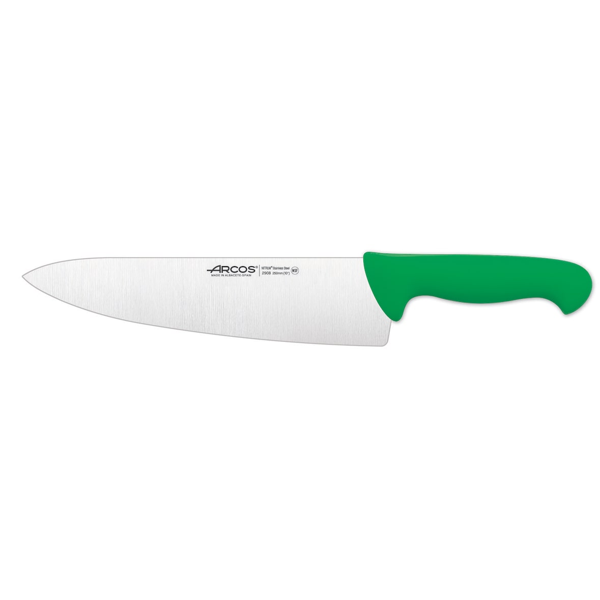 Arcos Cuchillo Cocinero Ancho, Hoja de Acero Inoxidable NITRUM de 250 mm, Mango inyectado en Polipropileno, Color verde