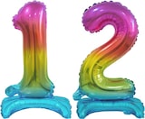 thumbnail of Stehender Folienballon Zahl 12 Regenbogen bunt 38 cm