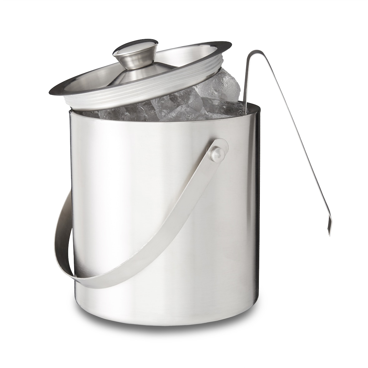 Relaxdays Eisbehälter rund mit Deckel, Eiszange, Eiswürfel-Kühler für Bar, Party, 1,5 Liter, HBT: 17 x 15 x 15cm, silber