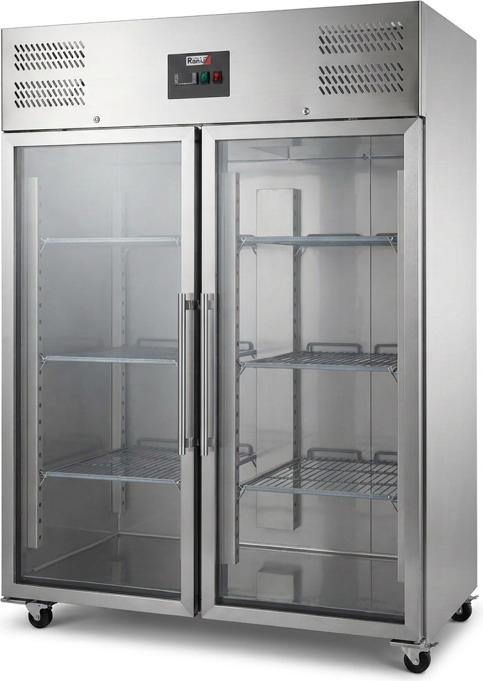 Romux® Gefrierschrank mit 2 Türen Glastüren 148 cm mit Umluftkühlung | Gastro Gefrierschrank aus Edelstahl mit 1300 L Kapazität - 6 Einlegeböden 580 W