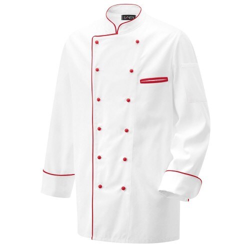 203 - Kochjacke weiß langarm mit Paspel in verschiedenen Farben : rot 100% Baumwolle 230 g/m² (15) 4XL