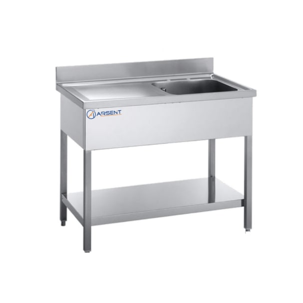 Pia de aço inox 120 cm com prateleira – 1 tigela