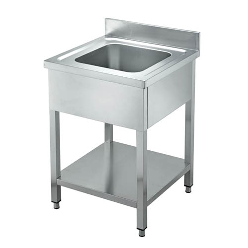 Lavello in acciaio inox 1 vasca senza gocciolatoio, in versione pannellata con ripiano inferiore, dim.mm 700x700x950h - mod.GD77BM1A