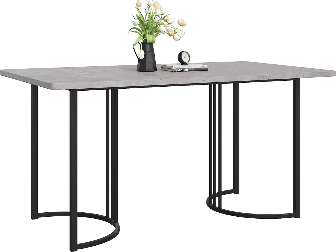 Esstisch 140x80x75  rechteckig mit Marmor Optik Tischplatte, Metallgestell mit verstellbaren Füßen, Küchentisch in Grau
