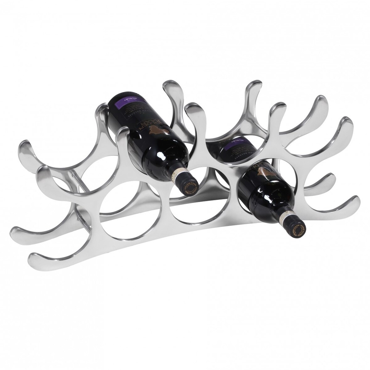 Design Aluminium Weinregal 9 Flaschen in Silber 55x20x12 cm, Flaschenregal Wein Zubehör Edel modern, Metall Deko Weinflaschen Halter Schmal Küche