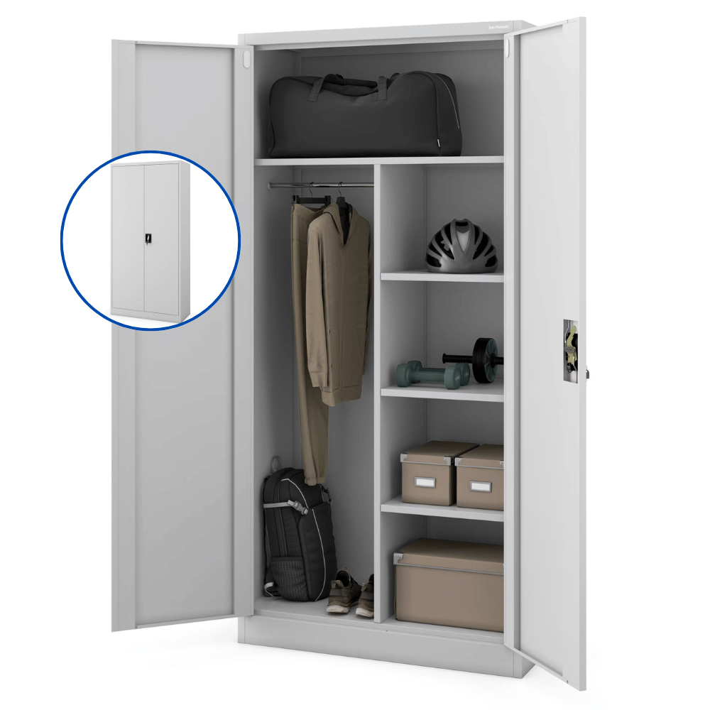 DELUKE Metall abschließbar REKL - Funktionaler Metallschrank | Schließfachschrank Putzmittelschrank Besenschrank Vorratsschrank, 185x90x45cm Grau