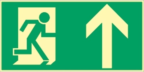 Schild Rettungsweg geradeaus, Kunststoff, langnachleuchtend, 160-mcd, 297x148 mm