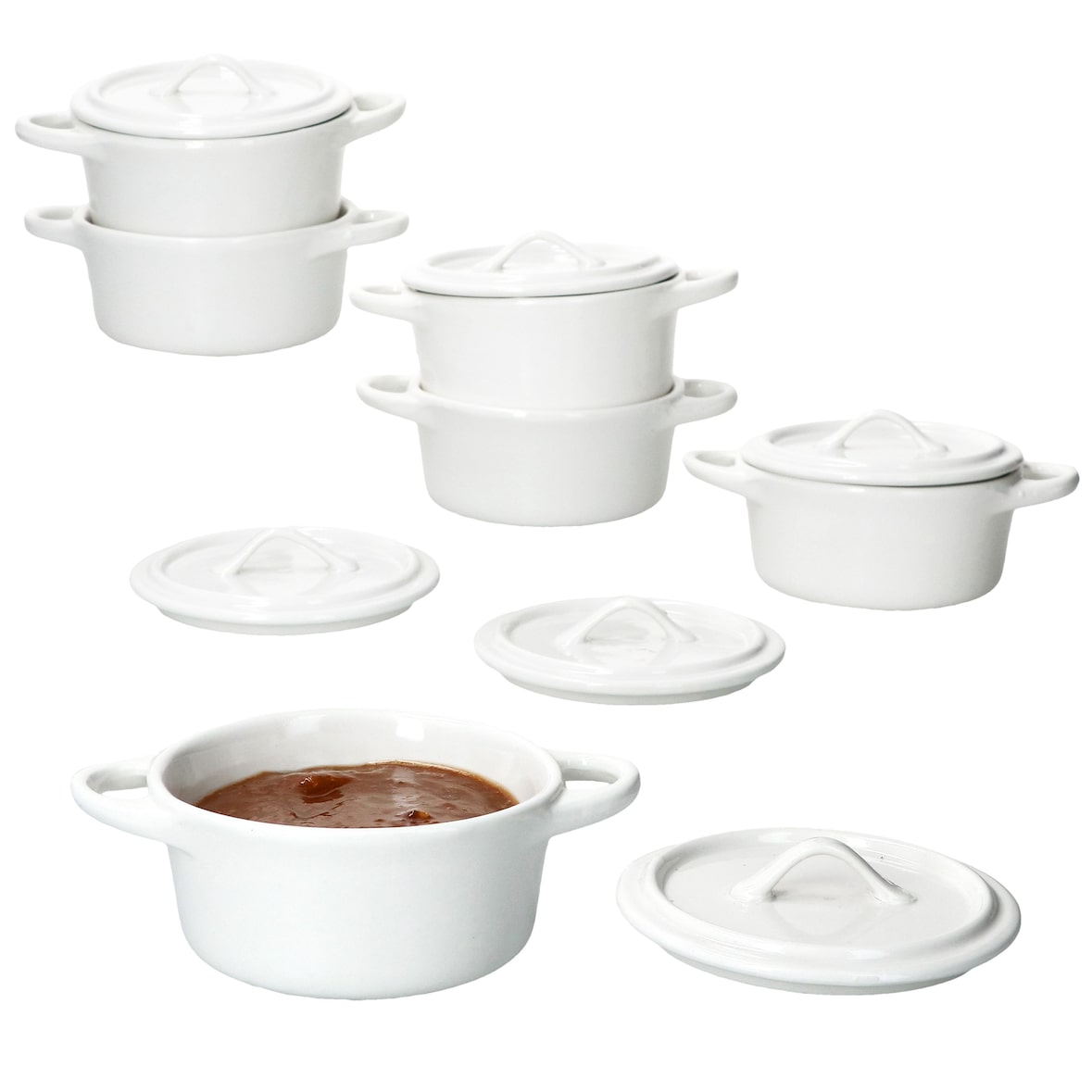6er Set CREME Mini-Cocotte 100ml Creme-Weiß Back-Form Ofenförmchen Mini-Topf