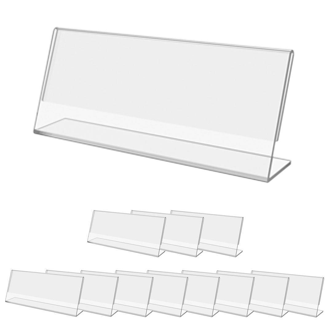 Danieli - Kit da 12 Espositori Segnaposto in Acrilico Trasparente Portanome e Portaprezzi da Vetrina e da Banco Monofacciale 15x6x3.