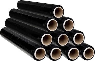 OFITURIA Film Negro Para Embalar 50 Cm y estirable hasta 300 Metros De Longitud, Rollo De Film Elástico Manual Para Embalaje Industrial (10 rollos)
