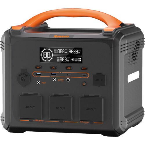 Newsmy 1102.5Wh Tragbare Powerstation LiMnFePO4 mit 230V/1200W (Spitze 2400W) Reine Sinuswelle Steckdose, 1,2 Stunden Schnellladung, PD100W-Ausgang Mo