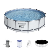 thumbnail of Steel Pro MAX™ Frame Pool Komplett-Set, rund, mit Filterpumpe, Sicherheitsleiter & Abdeckplane 427 x 107 cm