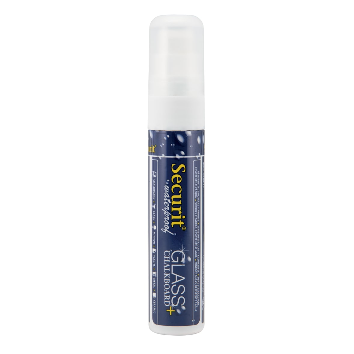 Securit® Flüssigkreidemarker Waterproof – Weiß – Rechteckige Spitze 7-15mm
