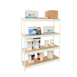 thumbnail of SimonRack Industrieregal, 2000x1200x450 mm, 400 kg am Biegepunkt, 4 Holzböden, Garagenregal, Weiss/Holz- Ecoforte