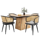 thumbnail of Esszimmerstuhl 79x54x51 cm Grau mit Rattan Rückenlehne und Samt Sitzkissen rutschfest Metallbeine in Holzoptik ergonomisch für Essbereich Café