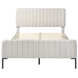 thumbnail of Merax Doppelbett 160x200 Polsterbett aus Leinen mit Höhenverstellbares Kopfteil & Lattenrost Beige