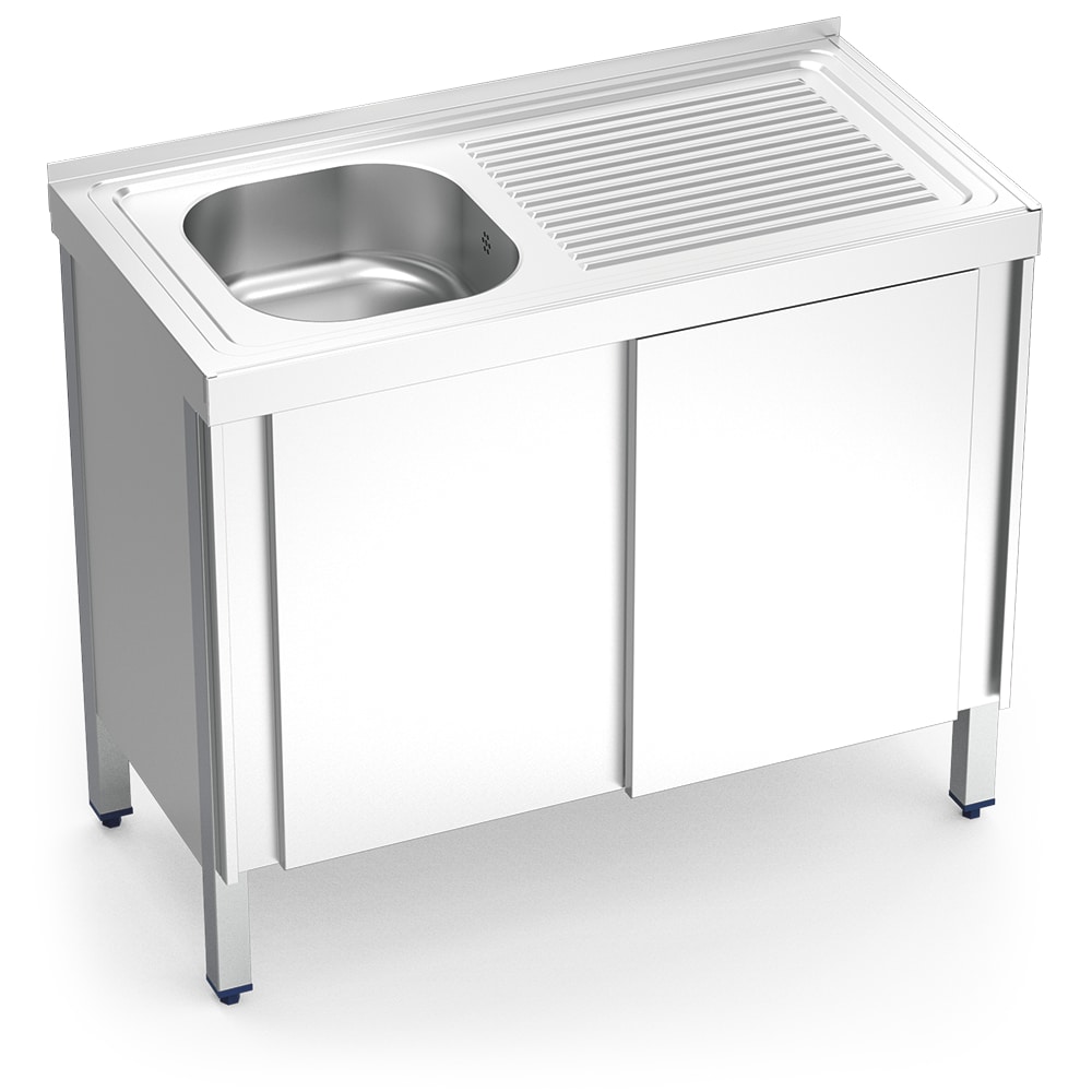 Fregadero con puertas correderas una cuba, escurridor en la derecha 800x500x850 mm.
