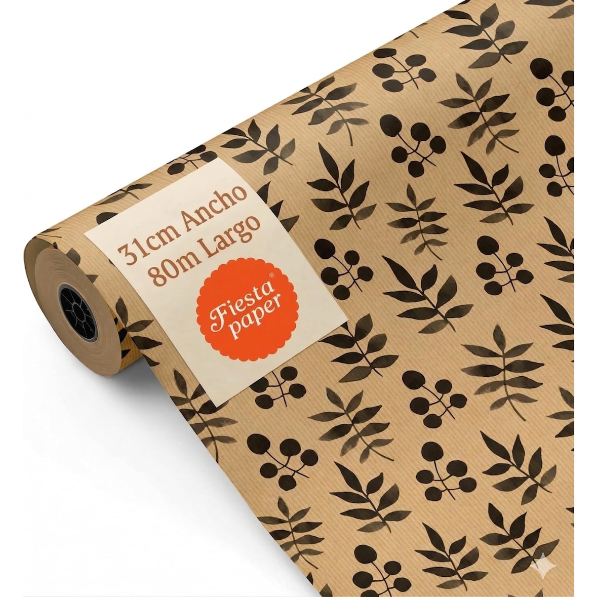 Rollo de Papel Regalo Kraft Florcillas 31cm x 80m Bobina Grande Resistente - Envolver Regalos Tiendas Comercios Eventos - FP Fiesta Paper