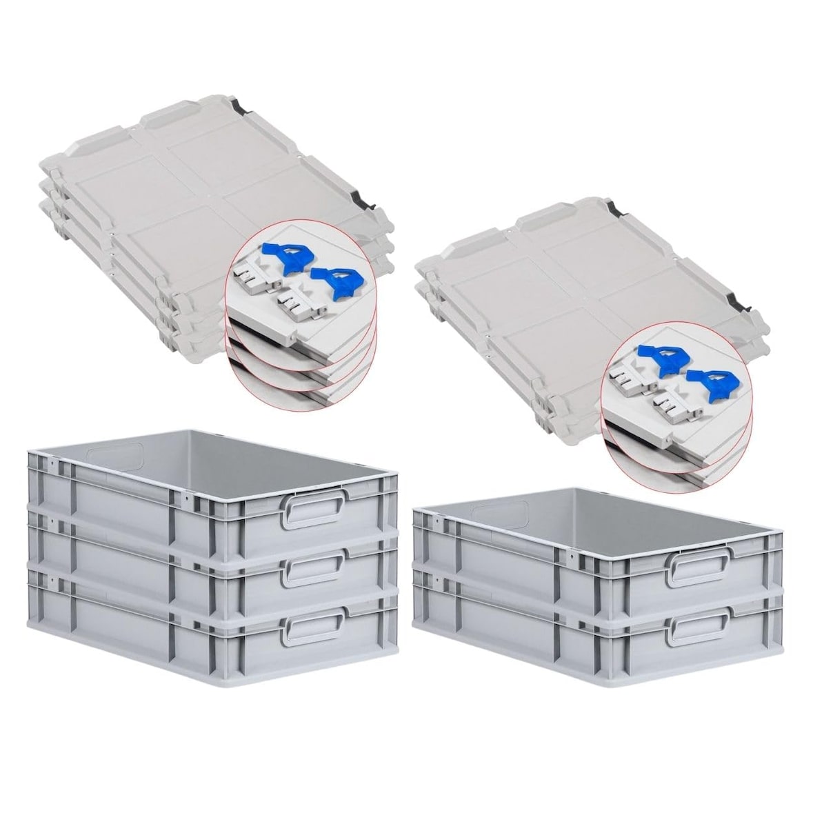 PROREGAL SuperSparSet 5x Eurobox NextGen Economy mit Scharnierdeckel & blauen Verschlüssen, Griffe zu, HxBxT 12x40x60cm, 23L, Eurobehälter, Box