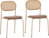 thumbnail of Esszimmerstühle 2er-Set PU Braun mit Rattan-Rückenlehne, Metallbeine