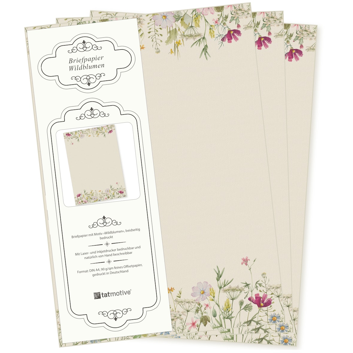 Wildblumen Briefpapier 250 Blatt Papier DIN A4 beidseitig floral Natur nachhaltig für Frauen Schreibpapier Erwachsene