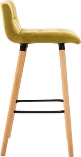 thumbnail of Décoshop26 - Gelber Samt-Barhocker mit Ziernähten Holzbeinen und Fußstütze 10_0000703