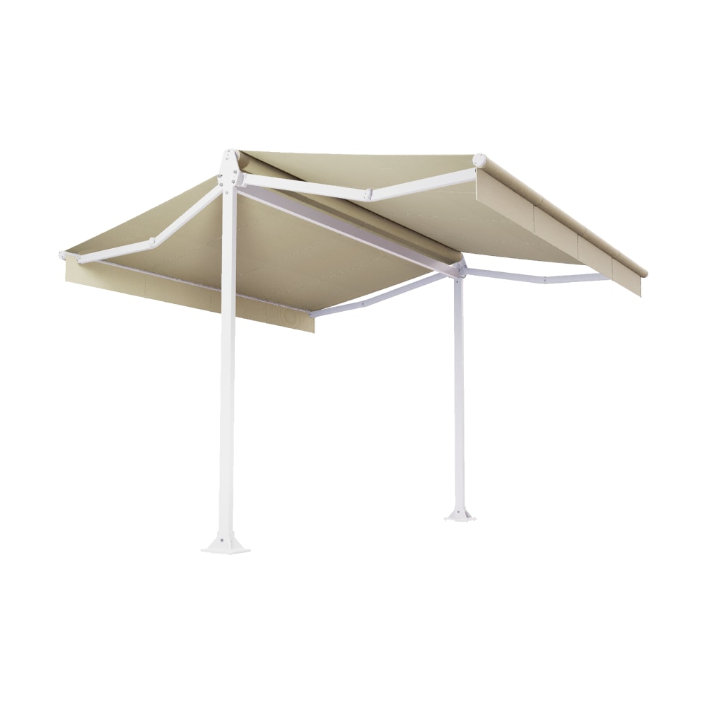 Store double pente Mabay 2,96x2x1,50 M Intersun Motorisé à télécommande (Blanc satiné RAL9010 - Ecru 300g/m²)