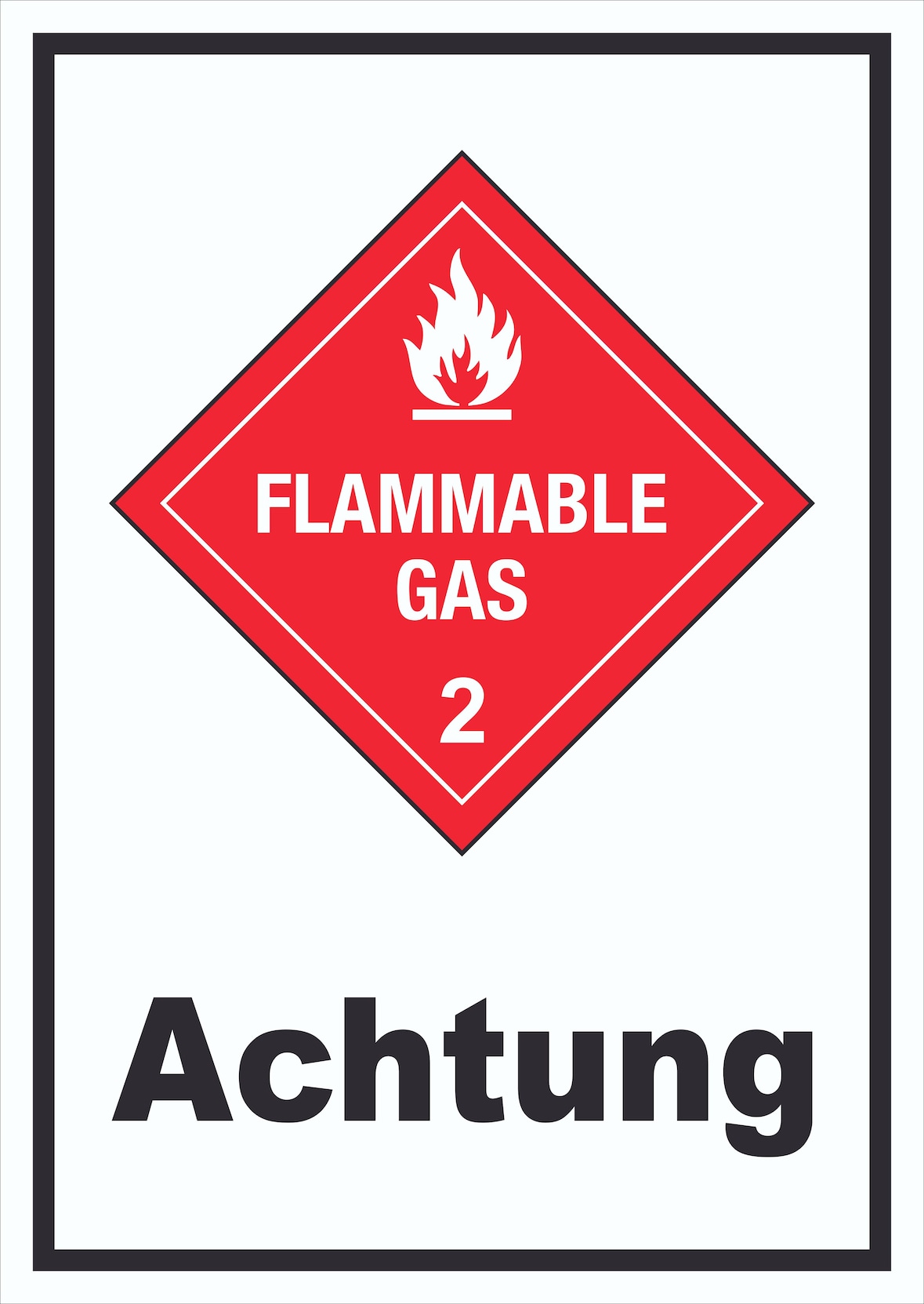 Schild Entzündliche Gase Achtung Flammable Gas Flamme hochkant A0 Rückseite selbstklebend