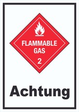 thumbnail of Schild Entzündliche Gase Achtung Flammable Gas Flamme hochkant A0 Rückseite selbstklebend