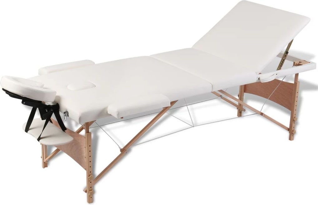Helloshop26 - Klappbare 3-teilige Massageliege mit cremefarbenem Holzrahmen 02_0001885