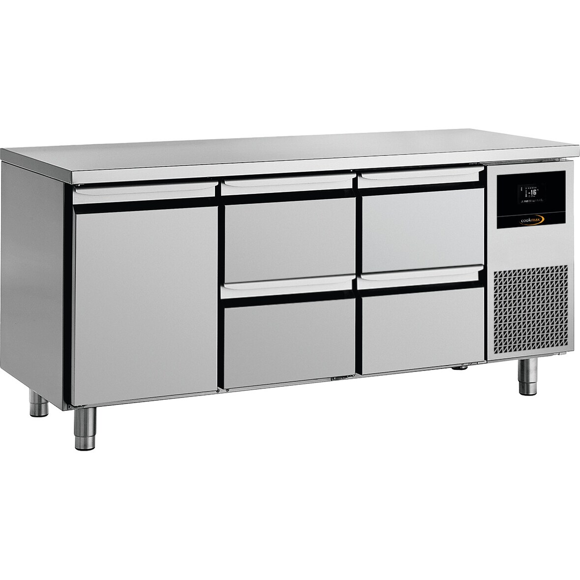 Cookmax Tiefkühltisch GN 1/1 mit
1 Tür und 4 Schubladen, ohne Aufkantung