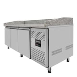 thumbnail of Mesa refrigerada para pizza, 3 puertas, acero inoxidable, mármol gris, 580 L, interior EN 60 x 40 cm, vitrina de ingredientes GN 1/4, Vaiotec 11259