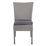 thumbnail of Conjunto de 2 cadeiras de vime HWC-G19, cadeira de varanda cadeira de jardim, empilhável ~ cinzento, almofadas cinzentas escuras