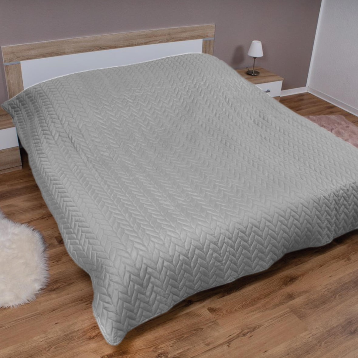 Bett- und Sofaüberwurf - Tagesdecke - 220cm x 240cm - Grau