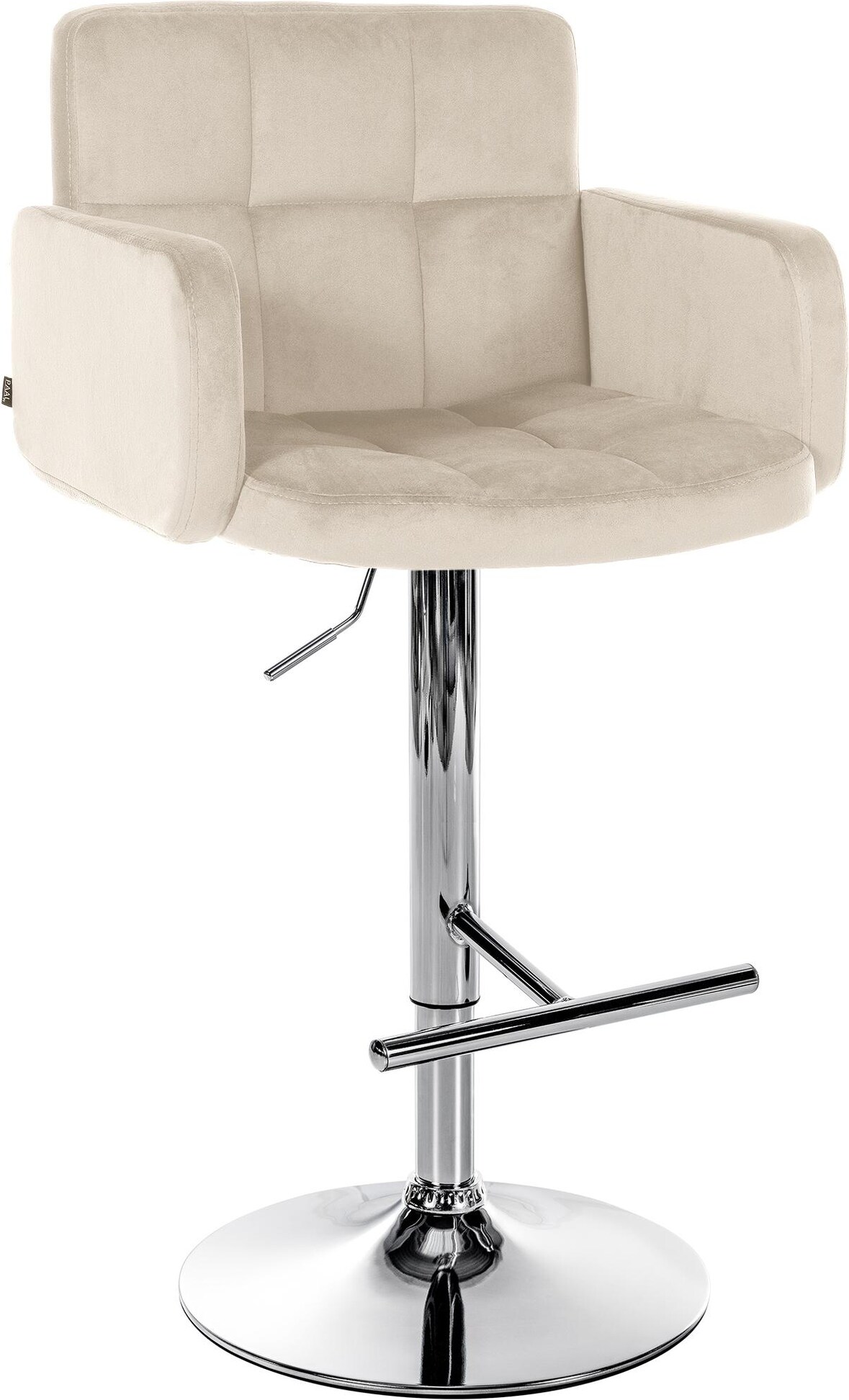 Barhocker SUTUN - Samt Creme 60x56x93 cm Silber | Barstuhl Mit Lehne Drehbar Tresenhocker Tresenstuhl Kneipenhocker Kneipenstuhl