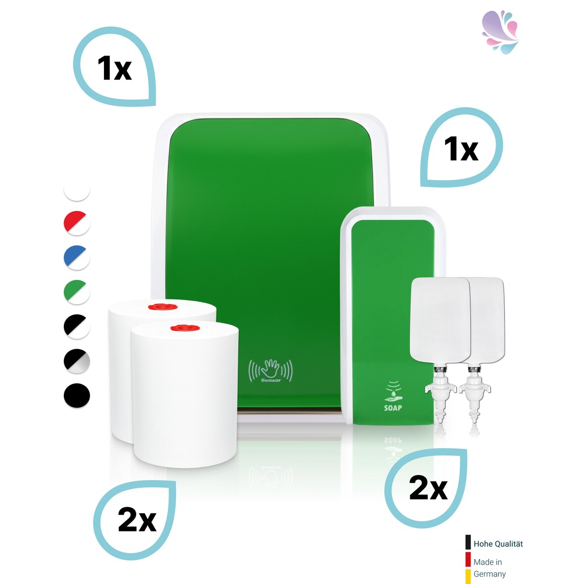 KOMPLETT-SET Waschraum SENSOR: Handtuchrollenspender SENSOR + 2 TAD Handtuchrollen + Schaumseifenspender SENSOR + 2 Kartuschen