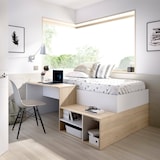thumbnail of Dmora Kinderbett Cervino, Einzelbett für Schlafzimmer, Set mit Schreibtisch und Regalen, 134 x 195 x 73 cm, Weiß und Eiche