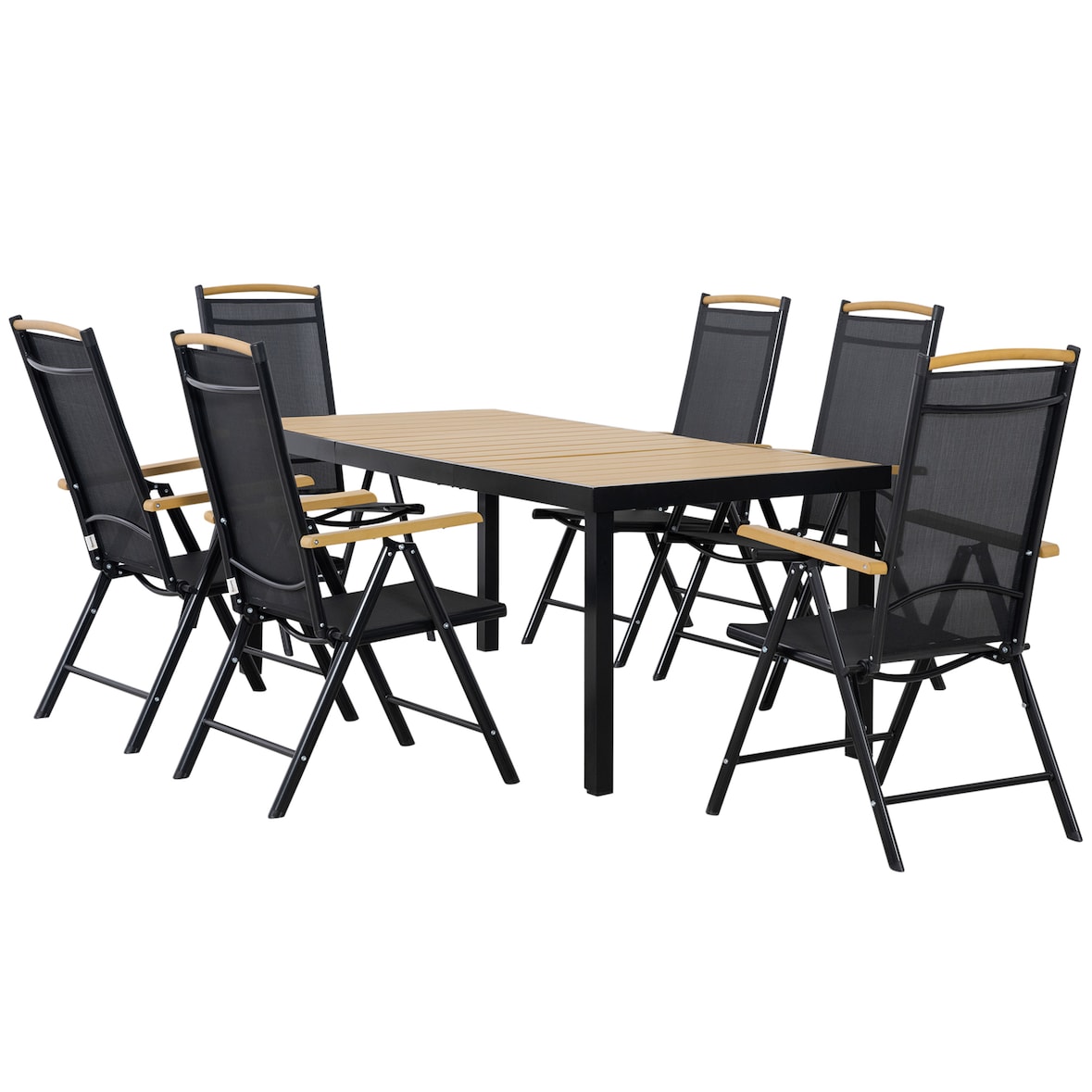 Outsunny Set 7Pz Tavolo con Sedie da Giardino Pieghevoli Regolabili