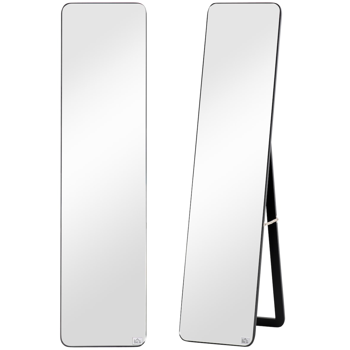 Espejo de pie cuerpo entero rectangular espejo de pared con 2 formas de uso marco de madera de pino moderno para pasillo dormitorio 37x43x156 cm negro