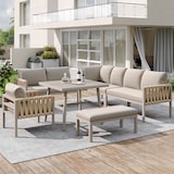 thumbnail of Merax Tuinmeubelset voor 6-7 personen, tuinmeubelset met touwvlechtwerk met gegalvaniseerd ijzeren frame, inclusief alle zit- en rugkussens, beige
