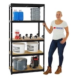 thumbnail of PROREGAL Mega Deal | 5x Schwerlastregal Slim Elephant S | HxBxT 180x90x45 cm | 5 Ebenen | Fachlast 350 kg | Schwarz | Stecksystem Lagerregal 5 Stk.