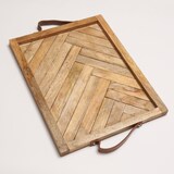 thumbnail of Tablett Holz natur Kerzentablett Serviertablett rechteckig Mangoholz Deko 41cm