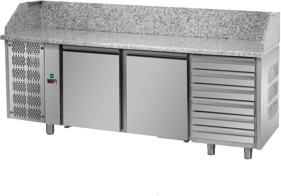 Tecnodom Pizzatheke 3 Türen Prof. 80 Motorblock SX 6 neutrale Schubladen und Granit Top