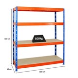 thumbnail of PROREGAL Étagère charge lourde RHINO | HxLxP 180x160x60cm | 4 niveaux en aggloméré 16mm | 500kg par niveau | Bleu/Orange | Étagère de garage