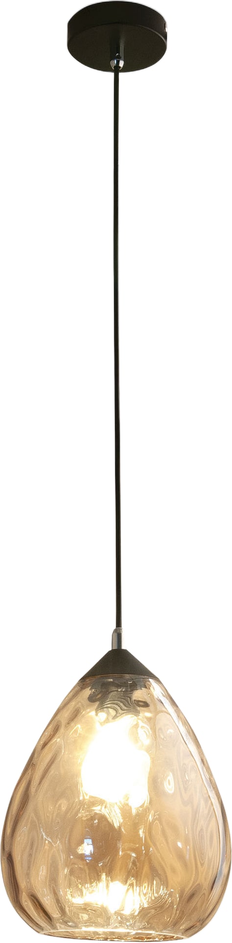 Gisella Pendelleuchte aus Metall und mundgeblasenem Glas, bernstein, E27 60W, elegantes Design für Innen, Schutzart IP20, Durchmesser 20 cm