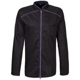 thumbnail of 220 - Kochjacke langarm, 2-wege RV, Fb. schwarz mit farbiger Paspel : purple 65% Polyester 35%Baumwolle 220 g/m² M