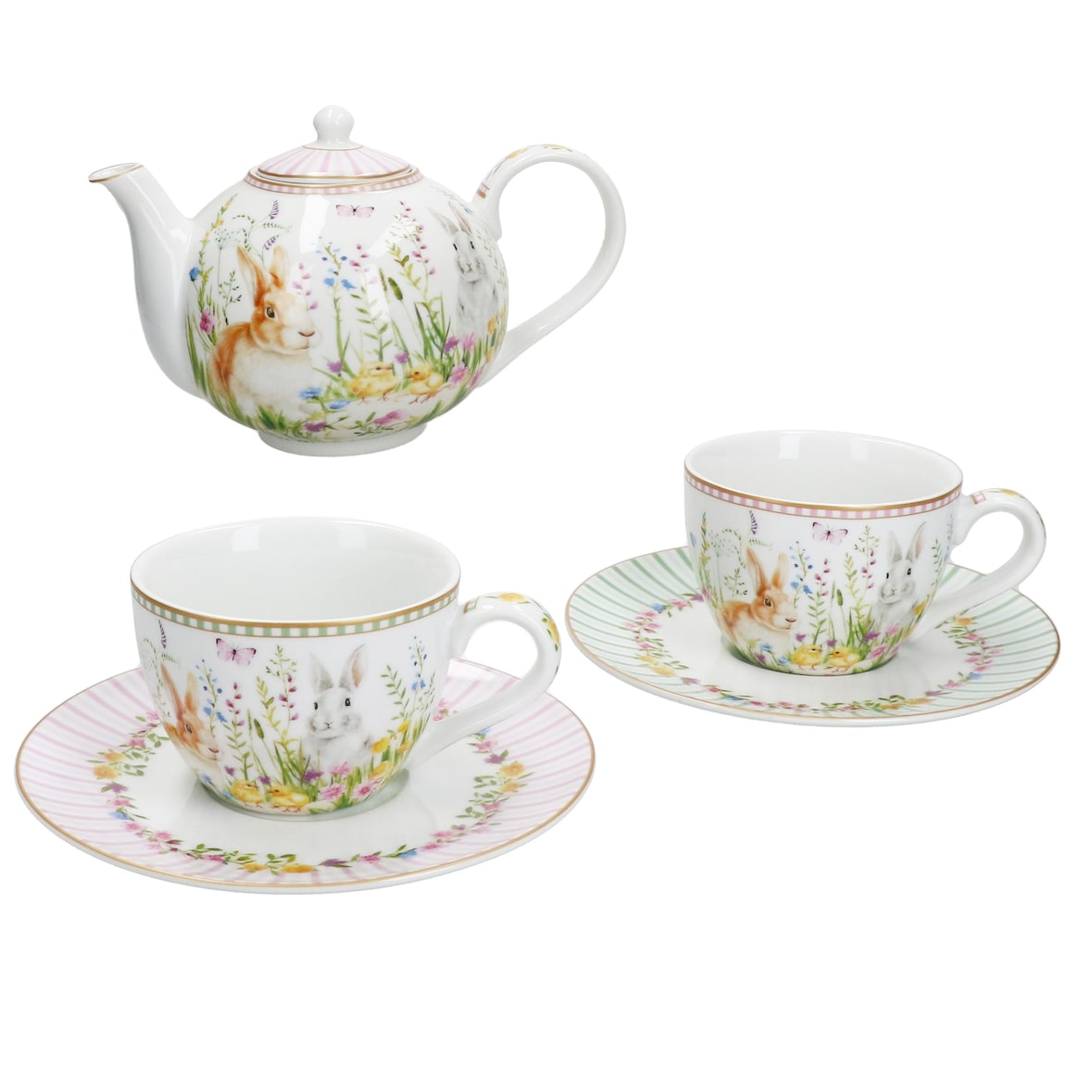 HAPPY EASTER Teeset für 2 Personen Teekanne + 2 Teetassen Porzellan - 1x R0920 & 1x R0922